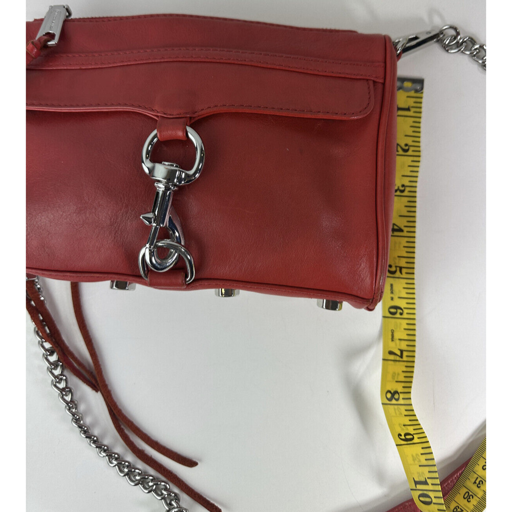 Rebecca Minkoff Mini Mac Crossbody Bag Red Leather Purse Chain Strap Studded - Picture 13 of 16